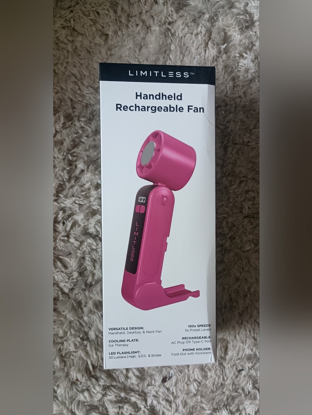 Pink Handheld Rechargeable Fan